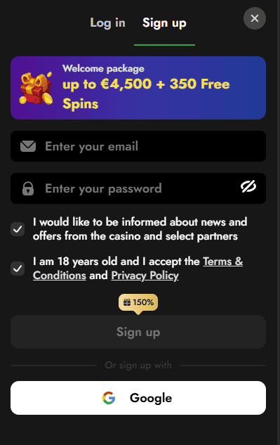 oscar spin signup screen
