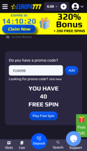 Europa777 Casino Screenshot