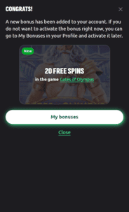 Hexabet Casino Pop Up Screenshot
