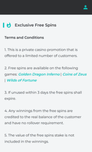 Spinoli Casino NDB Terms Screenshot
