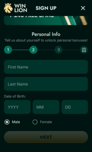 Winlion Casino Registration Screenshot 1