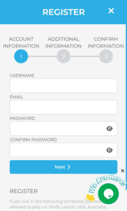 Wolfy Casino Screenshot reg