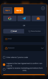 XYes Casino Screenshot Reg