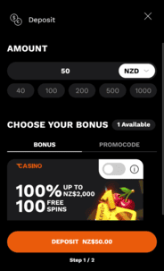 LevelUp Casino Deposit Screenshot