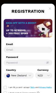 LevelUp Casino registration Screenshot