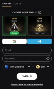 Lex Casino registration screenshot