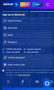Sharkroll Casino Registration Screenshot