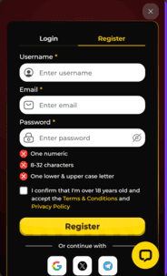whiskywin casino registration screenshot