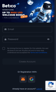 Betico Casino Registration Screenshot
