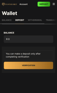 Pantherbet Casino Deposit Screenshot