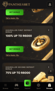 Pantherbet Casino highroller bonus screenshot