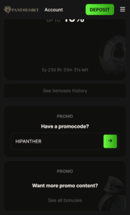 Pantherbet Casino Promo Code Screenshot