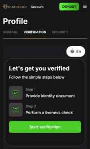 Pantherbet Casino Verification Screenshot