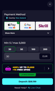 Partyspinz Casino Deposit Screenshot