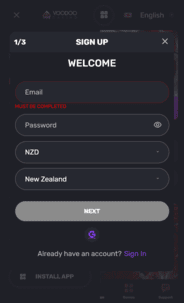 Voodoo Casino Registration Screenshot