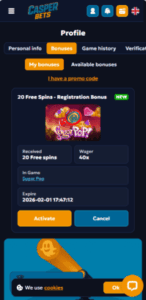 CasperBets Casino NDB Screenshot