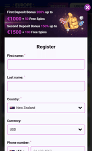 Europe fortune Registration Screenshot