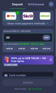 FridayRoll Casino Deposit Screenshot