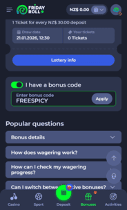 FridayRoll Casino Promo Code Screenshot