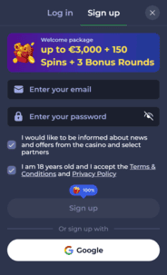 FridayRoll Casino Registration Screenshot