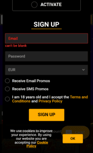 Playmax Casino Registration Screenshot