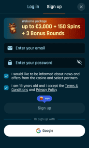 RingoSpin Casino Registration Screenshot