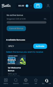 Betlix Casino promo code Screenshot