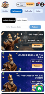dream_royale_casino_bonuses_screen Dream royale Casino Bonuses screen