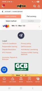 spinXtreme casino fiat deposit screenshot