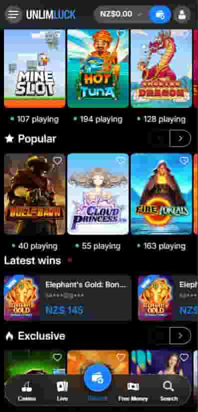 Unlimluck Mobile Interface Screenshot