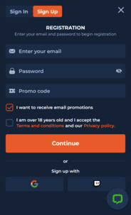 Velwins Casino Registration Screenshot