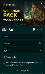 Luckygem casino reg screen