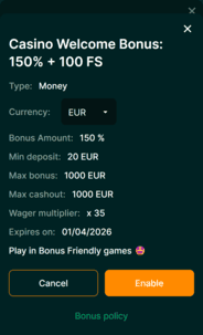 Luckygem Casino WB Terms screen