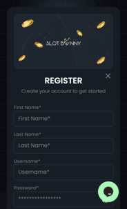 Slot Bunny Casino reg screen