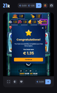 21kCasino win Screen