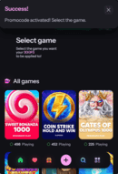 FastasyBet Casino Games Screen
