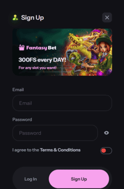 FastasyBet Casino Reg Screen