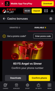 FieryPlay Casino NDB Screen