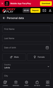 FieryPlay Casino Profile screen