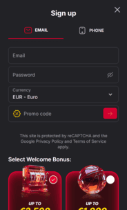 FieryPlay Casino reg screen