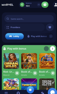 Marvel Casino Games Screen