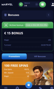 Marvel Casino Wager Screen