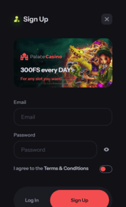 Palace Casino Reg Screen