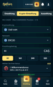 Spellwin Casino Crypto Dep Screen