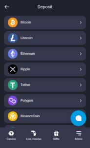 SpinVibe Casino Deposit Screen