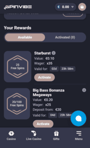 SpinVibe Casino ndb Screen