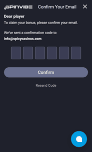 SpinVibe Casino verification Screen