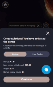 SpinVibe Casino win Screen