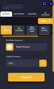Asgard Casino deposit screenshot