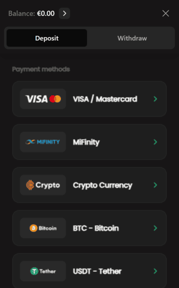 betninja casino banking screenshot